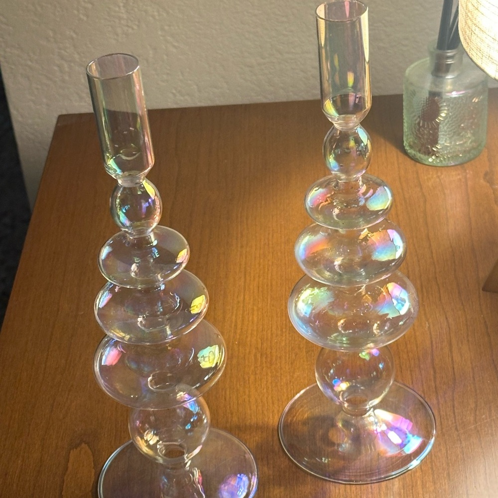 Iridescent Glass Candle Holders